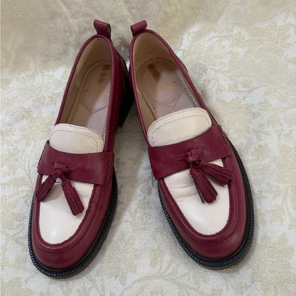 Sam Edelman Burgundy and Cream Tassel Cagliari Loafers Size 8 - Picture 4 of 14